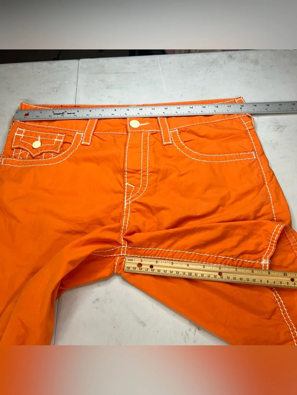 True Religion Big T Boardshorts Mens 31 Orange Made In USA